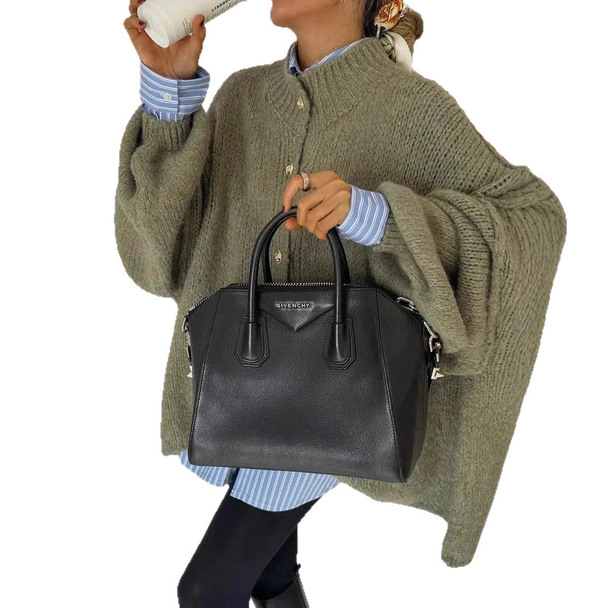 Autumn Winter Solid-Color Casual Knitted Cardigan With Buttons And Oversized Sleeves