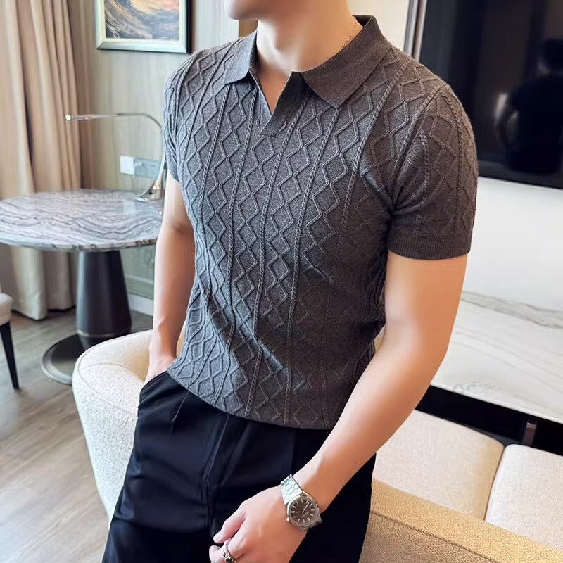 Men's Lapel Short Sleeve Knitted Sweater