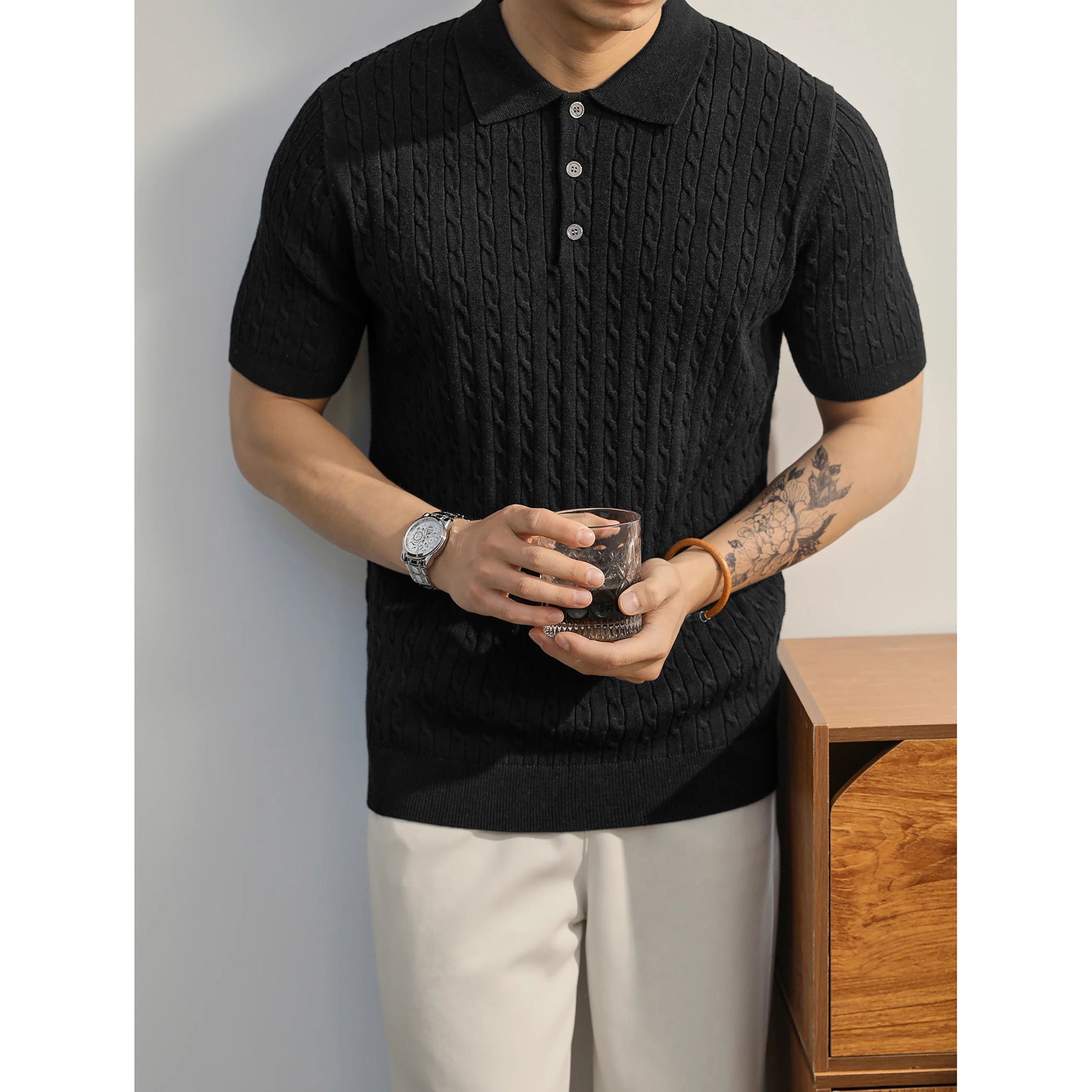 Men's Casual Short-sleeved Knitted Shirt With Lapel