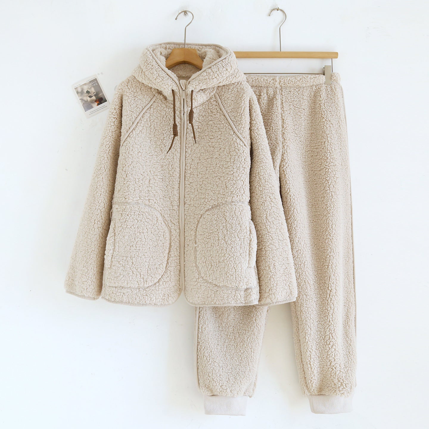 Corduroy Solid Color Casual Loose Fitting Set Flannel Hooded Padded Loungewear