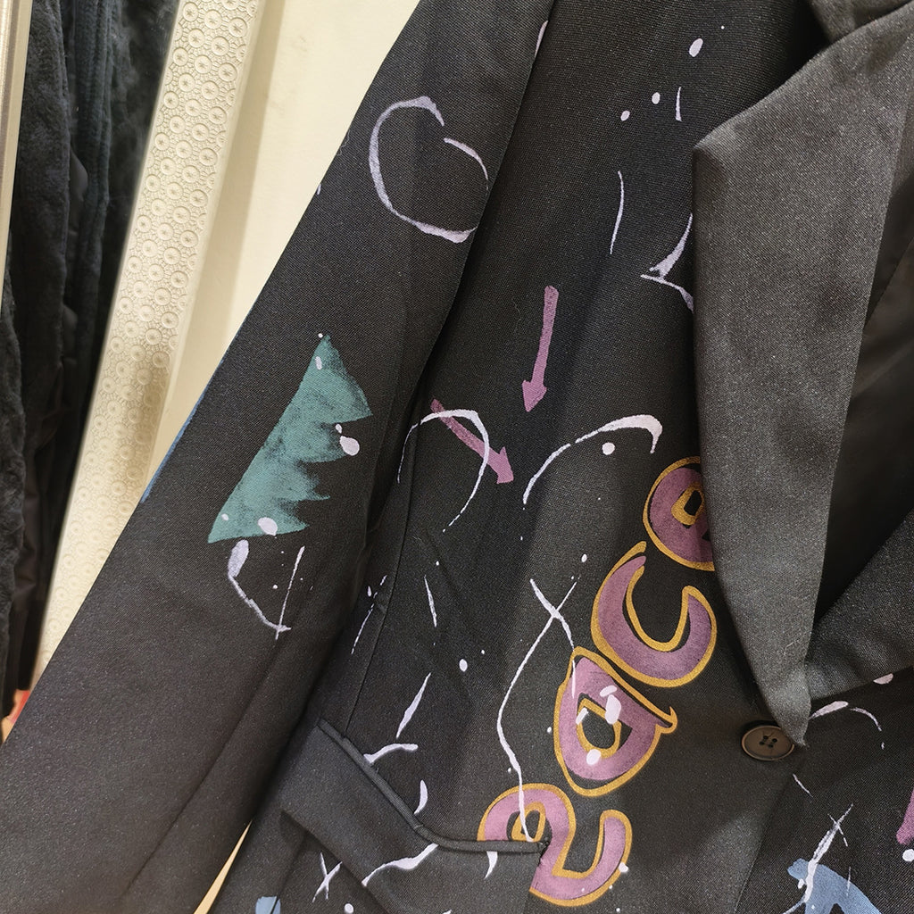 Rare And Eye-catching Colorful Letter Graffiti-print Loose-fitting Jacket