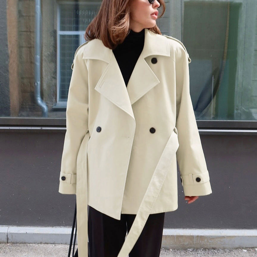Women's Loose-Fit Trench Coat With Lapel Collar Defined Waist And Belt