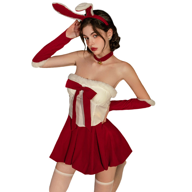 Christmas Velvet Strapless Bunny Girl Dress