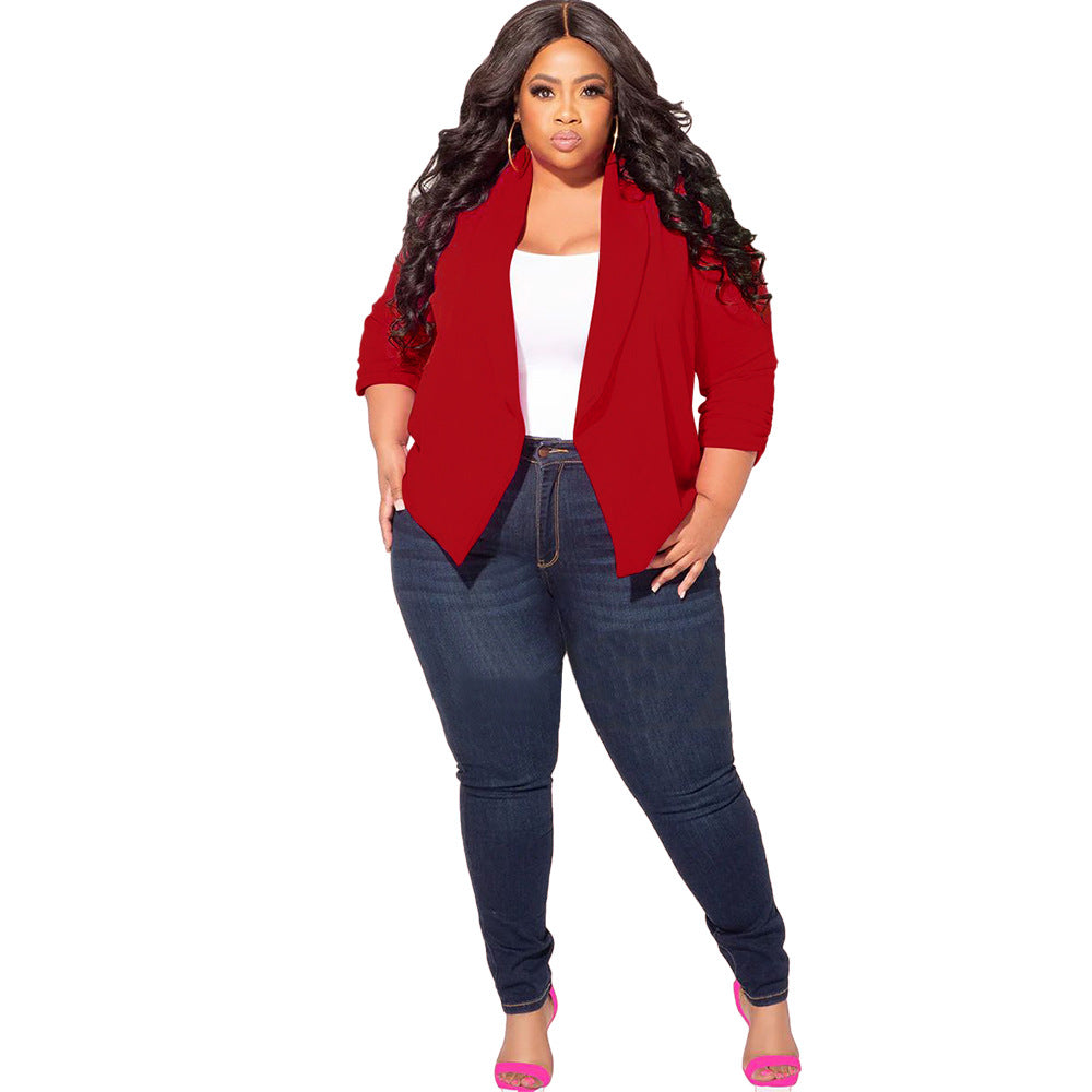 Women's Solid-Colored Long-SleevedSimple-Style Plus-Size Blazer