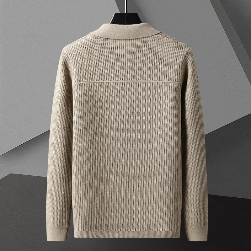 Men's AutumnWinter New Arrival Solid-Colored Thickened Lapel Long-Sleeve Sweater With Pockets