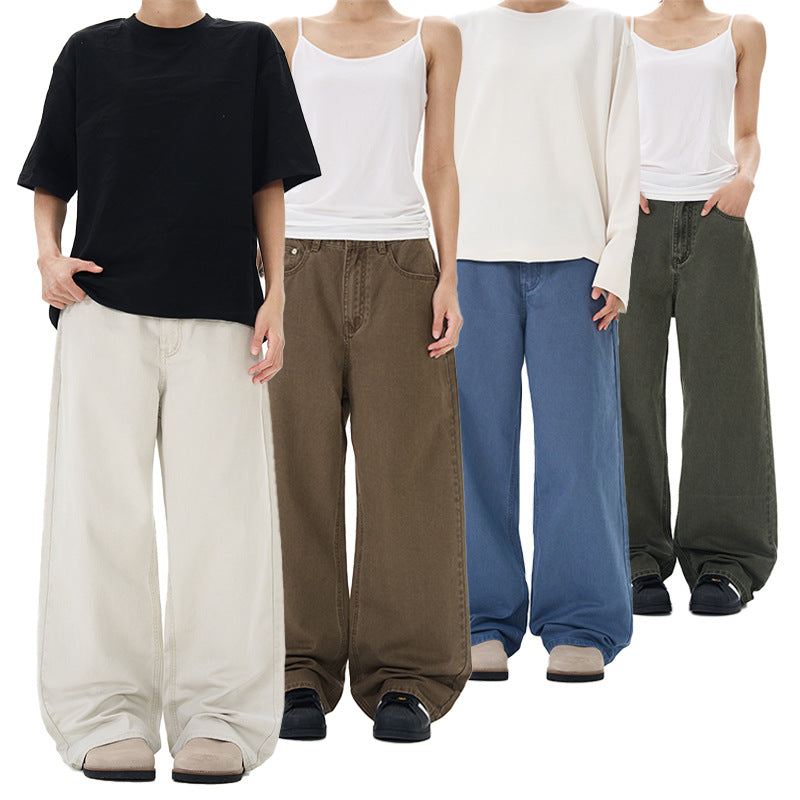 Pure Cotton Stone-washed Casual Straight-leg Men's Solid Loose Pants