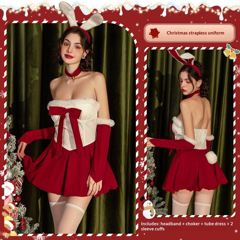 Christmas Velvet Strapless Bunny Girl Dress