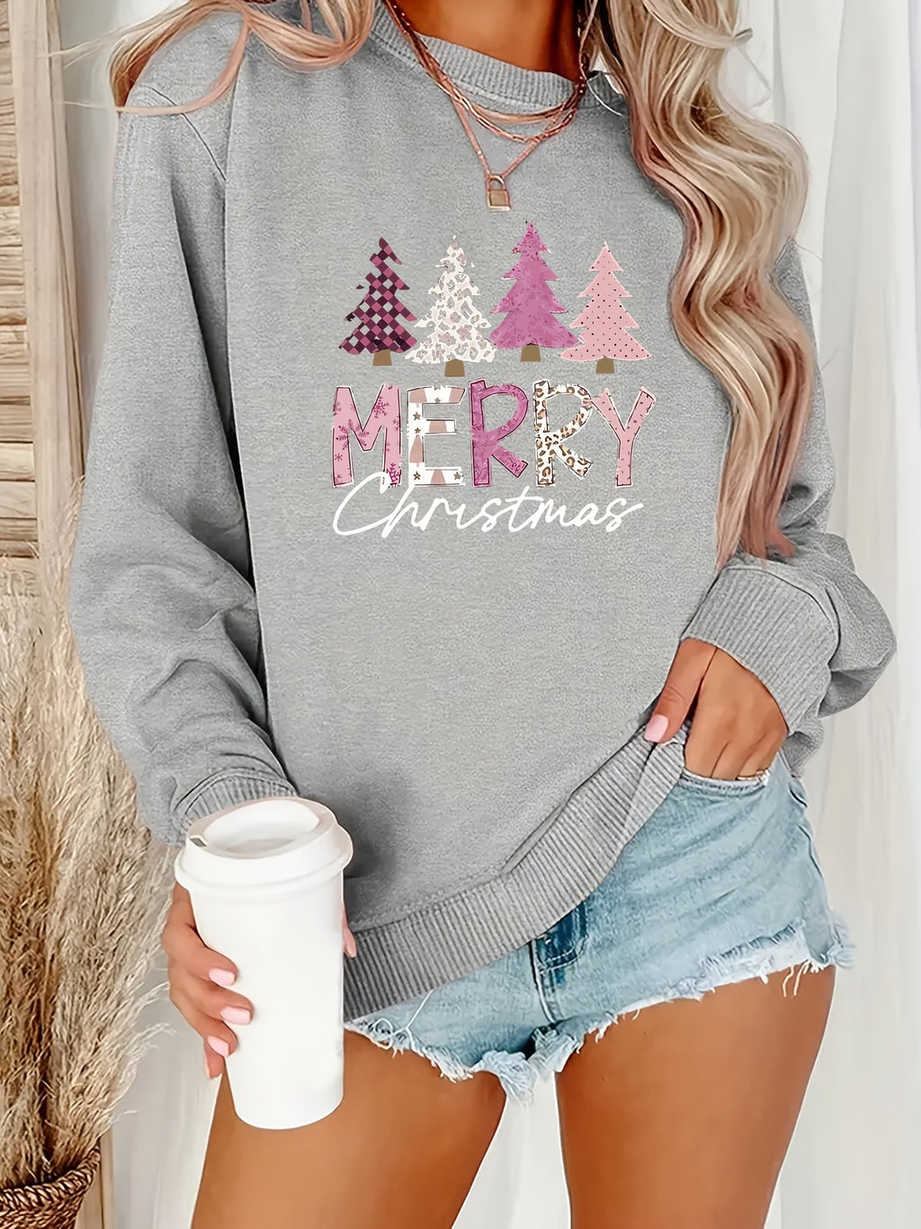 Women's Printed Casual Long-Sleeve Crew-Neck Sweater Top