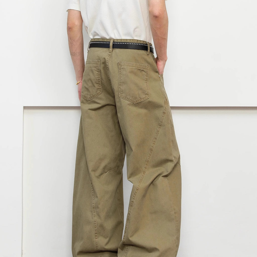 Retro Deconstruction Scimitar Men's Wide-leg High-end Khaki Pants