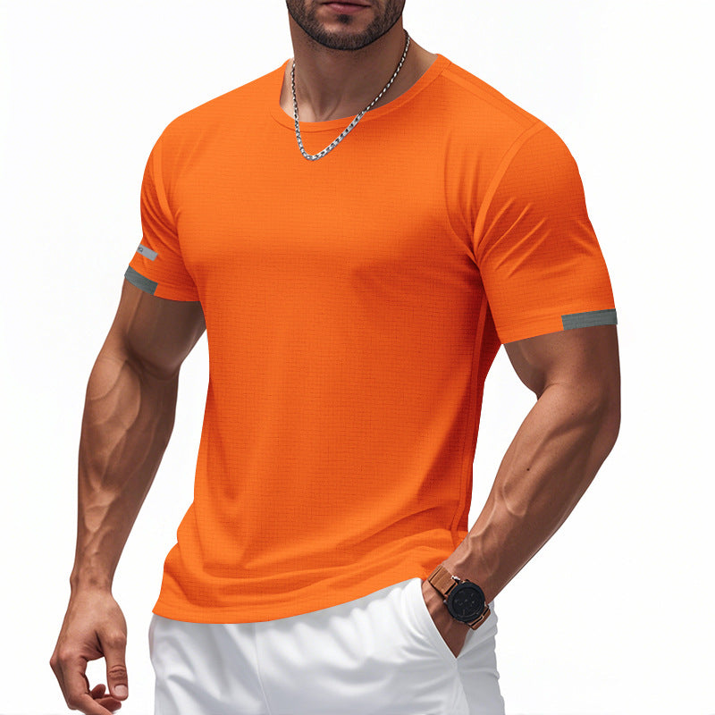 Mesh Ice Silk Short Sleeve Men's Round Neck Solid Color