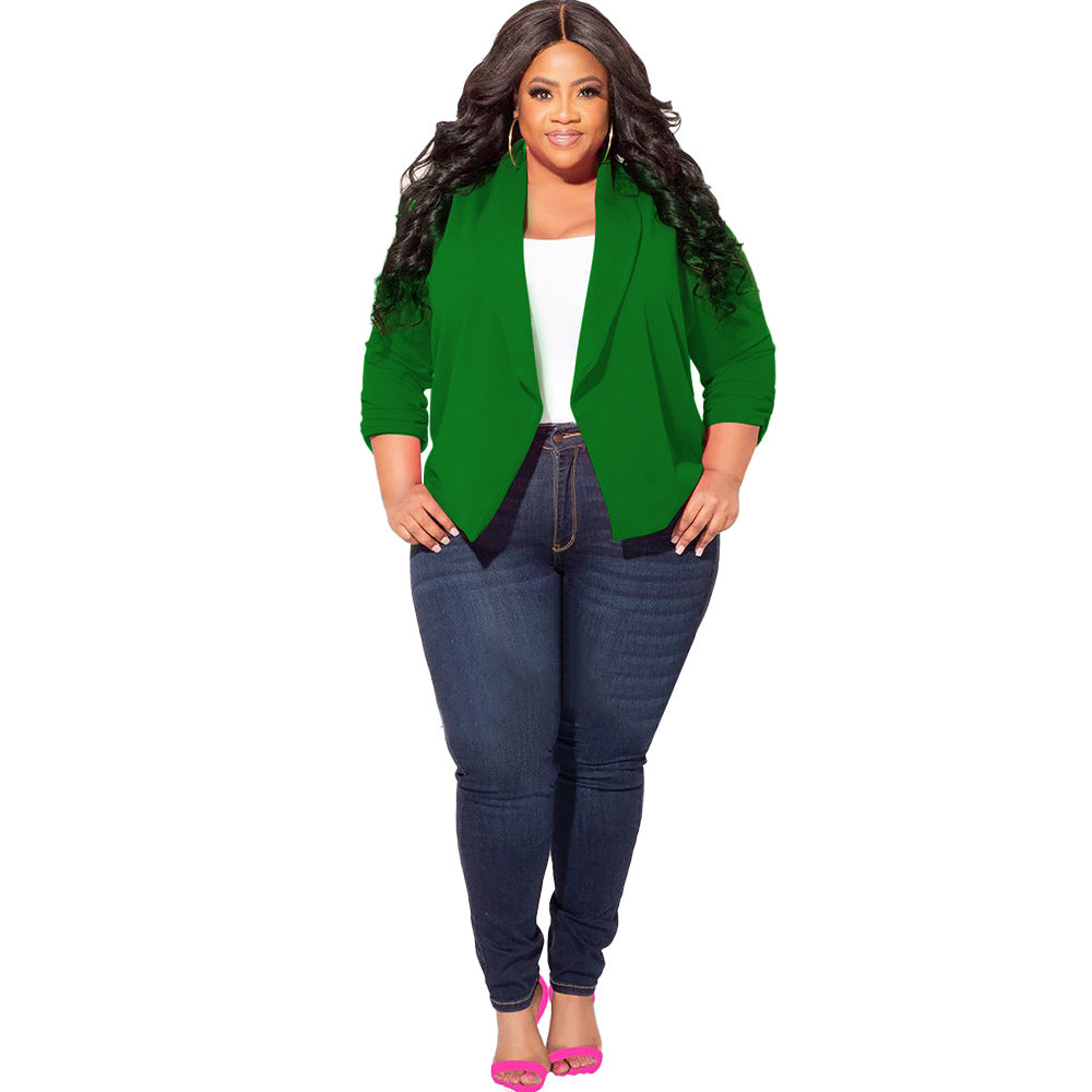 Women's Solid-Colored Long-SleevedSimple-Style Plus-Size Blazer