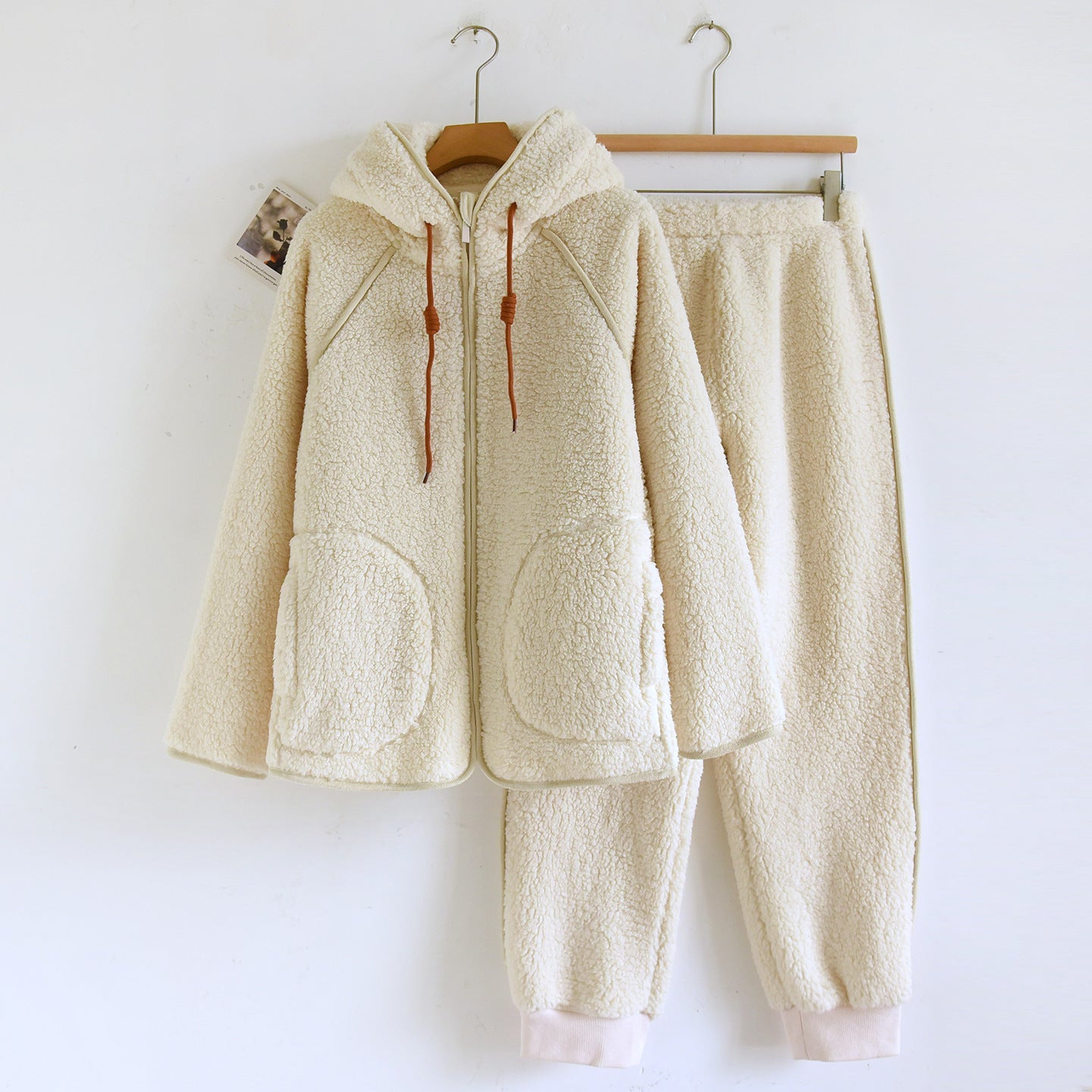 Corduroy Solid Color Casual Loose Fitting Set Flannel Hooded Padded Loungewear