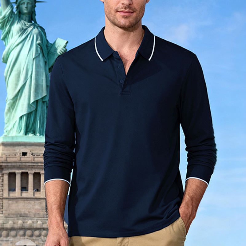 Men's Casual Jacquard Polo Shirt Quick-dry Breathable Long Sleeve