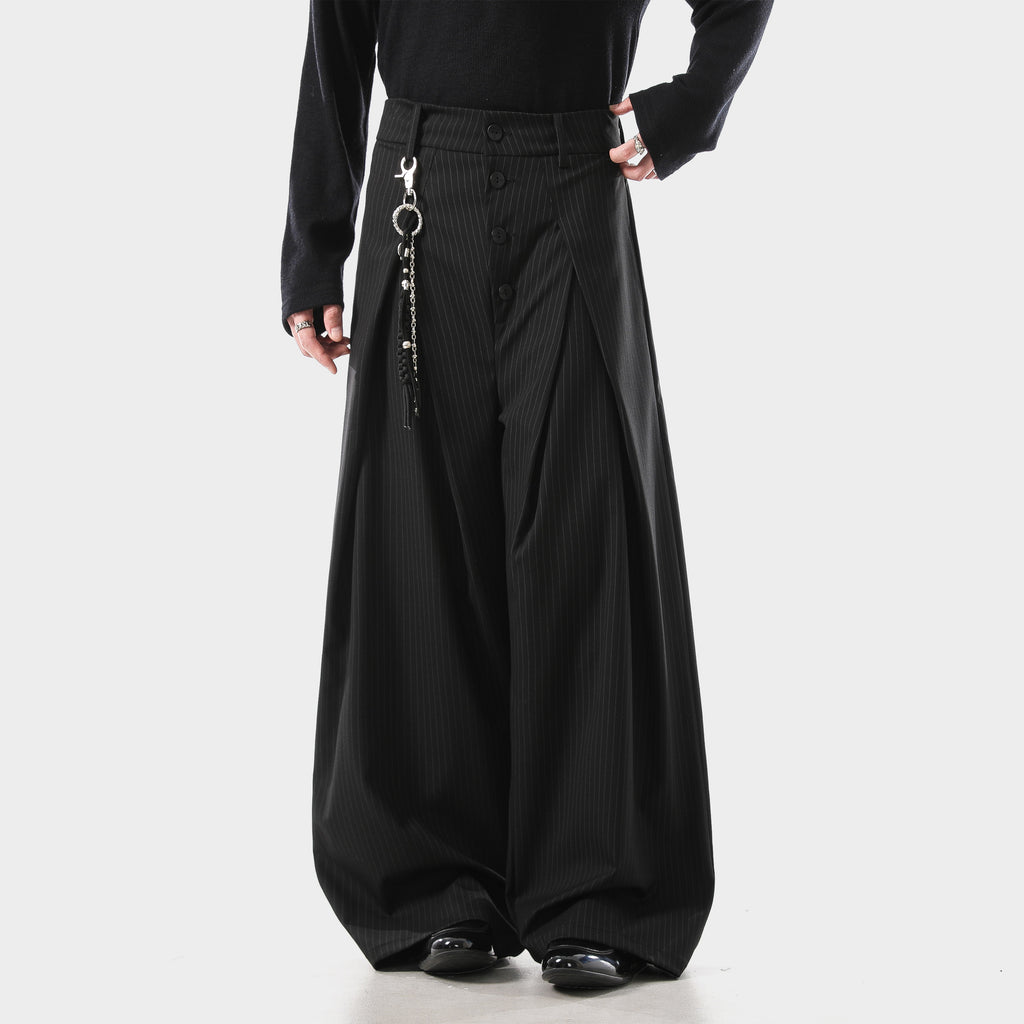 Retro Pleated Striped Button Suit Pants