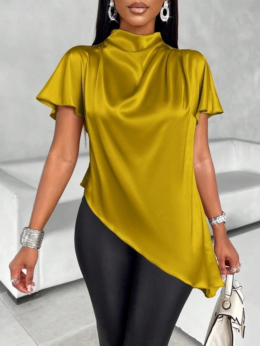Women's Solid-color Loose-fitting Casual Top With An Asymmetrical Hem