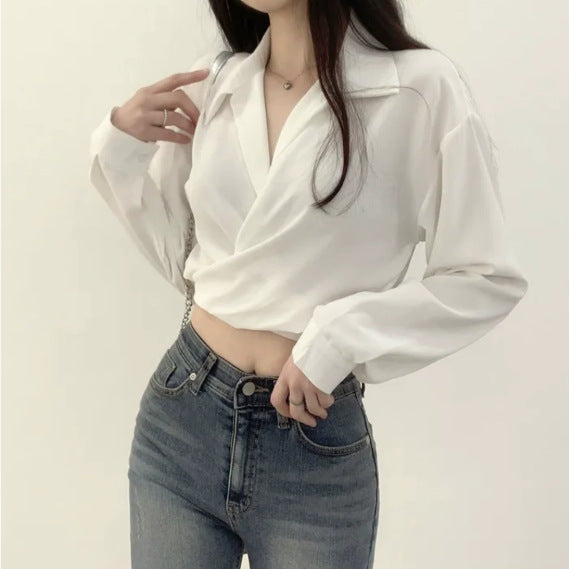 Bow-knot Midriff-baring Short Blouse For Women
