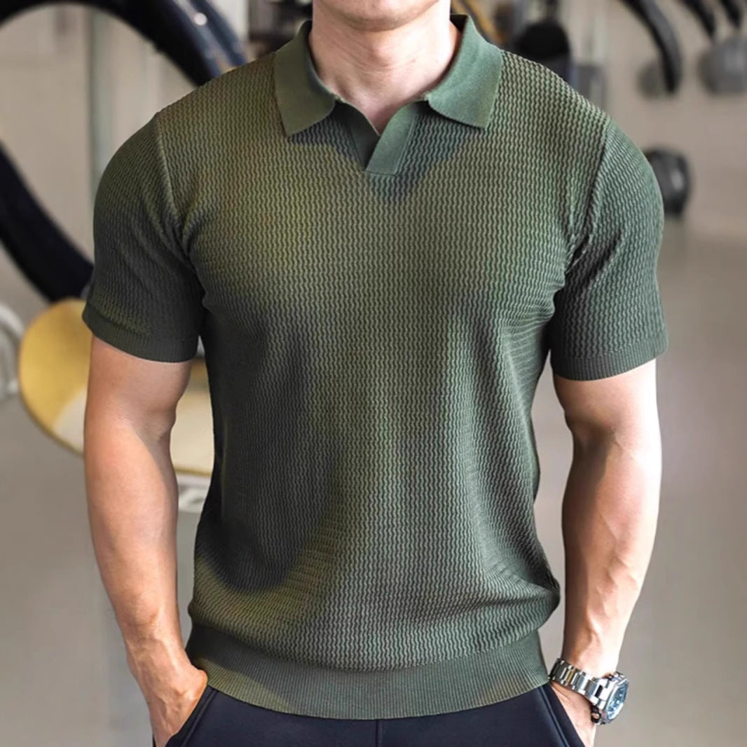 Men's Casual Knitted Polo Shirt With Short Sleeves And A Turn-down Collar