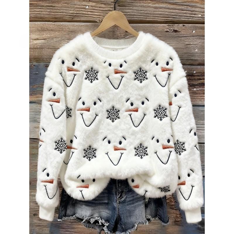 Women's Round-neck Sweatshirt With Faux Fur For Autumn And Winter