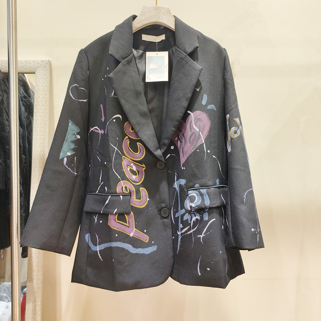 Rare And Eye-catching Colorful Letter Graffiti-print Loose-fitting Jacket