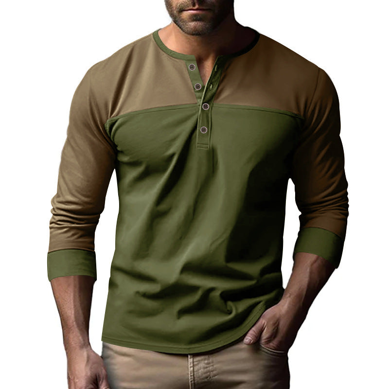 Men's New Retro Color Block Long Sleeve Base Shirt