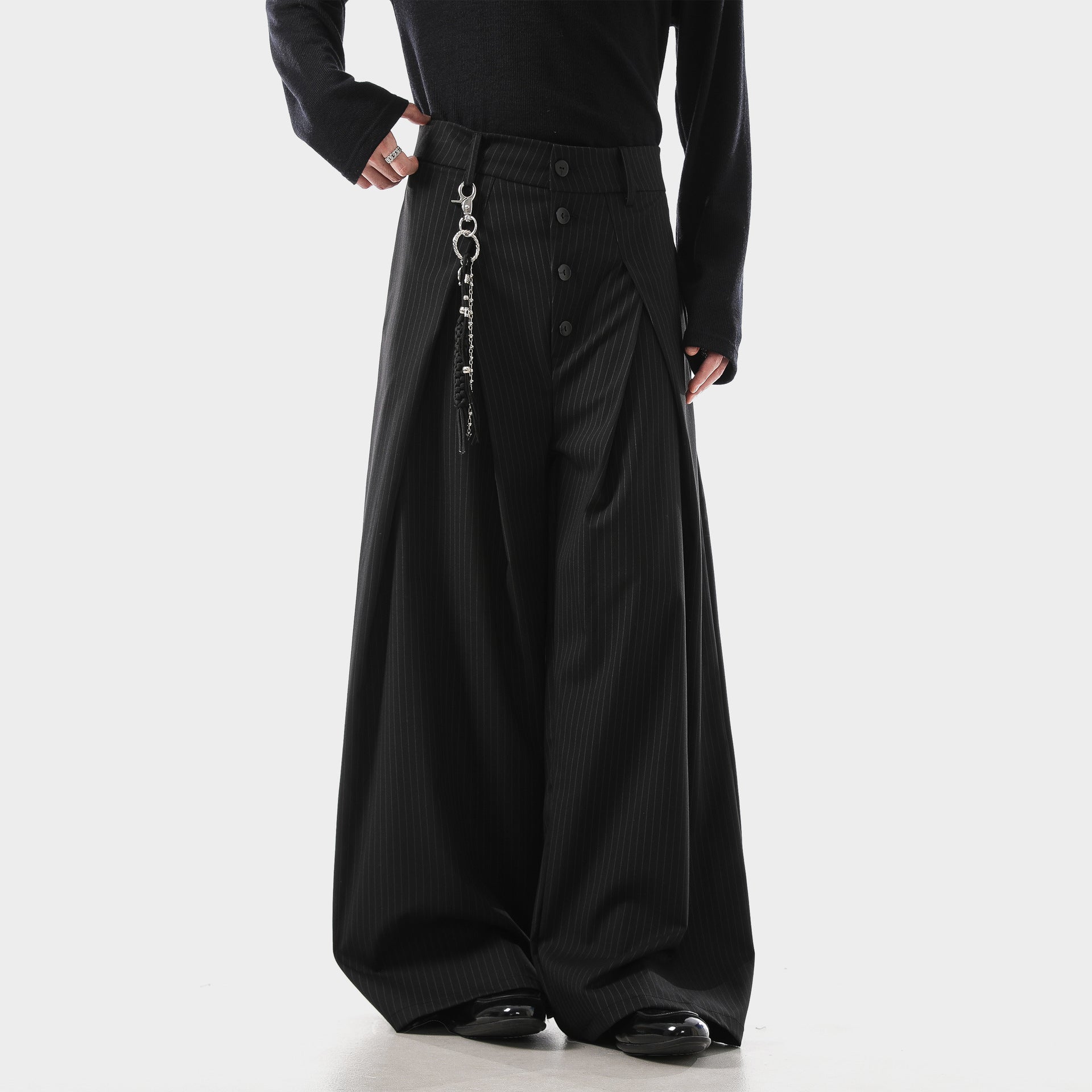 Retro Pleated Striped Button Suit Pants