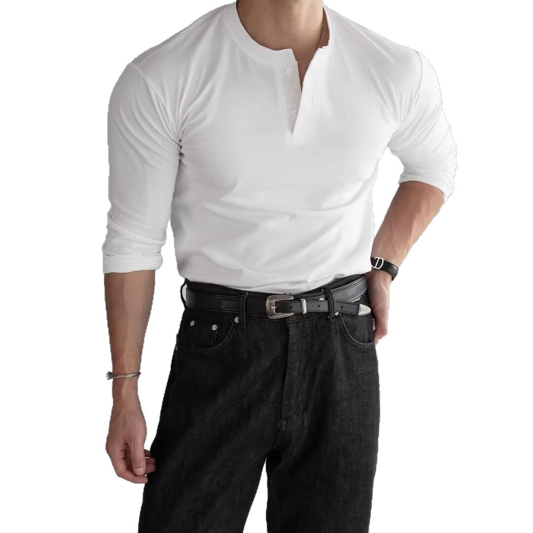 Long Sleeve Men's Tight Cuffs Open Collar Slim Fit