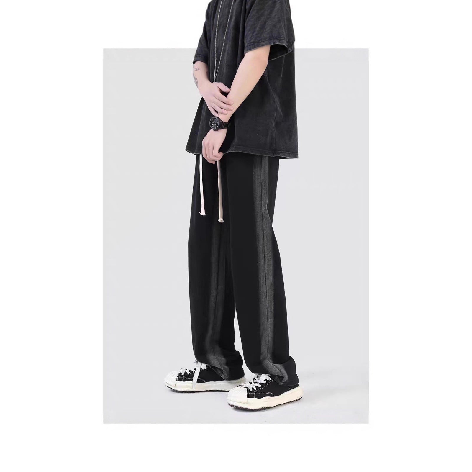 Men's Summer Trendy Brand Casual Pants Loose-fit Distressed Washed Straight-leg Design