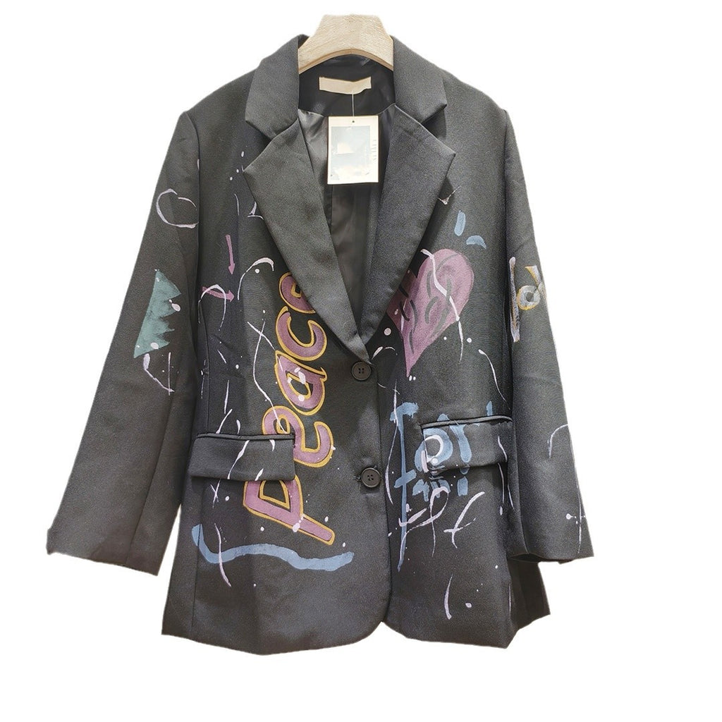 Rare And Eye-catching Colorful Letter Graffiti-print Loose-fitting Jacket