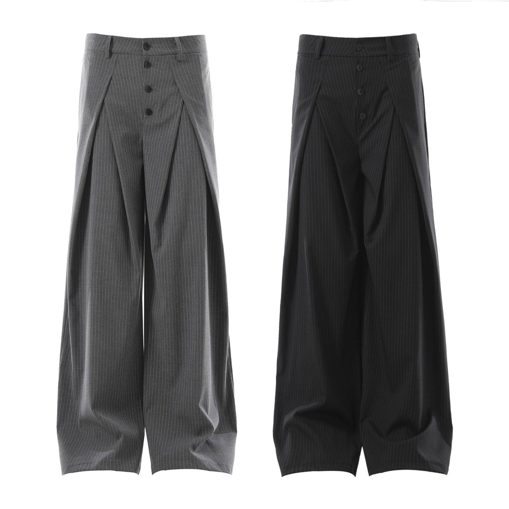 Retro Pleated Striped Button Suit Pants