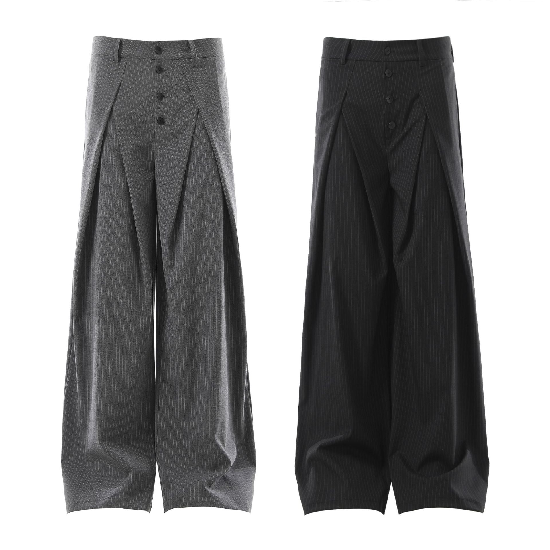 Retro Pleated Striped Button Suit Pants