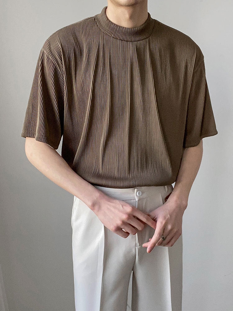 Casual Loose-fit Semi-turtleneck Short-sleeve Men's Top