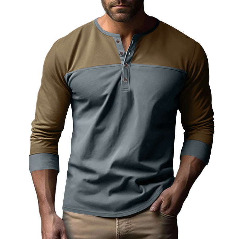 Men's New Retro Color Block Long Sleeve Base Shirt
