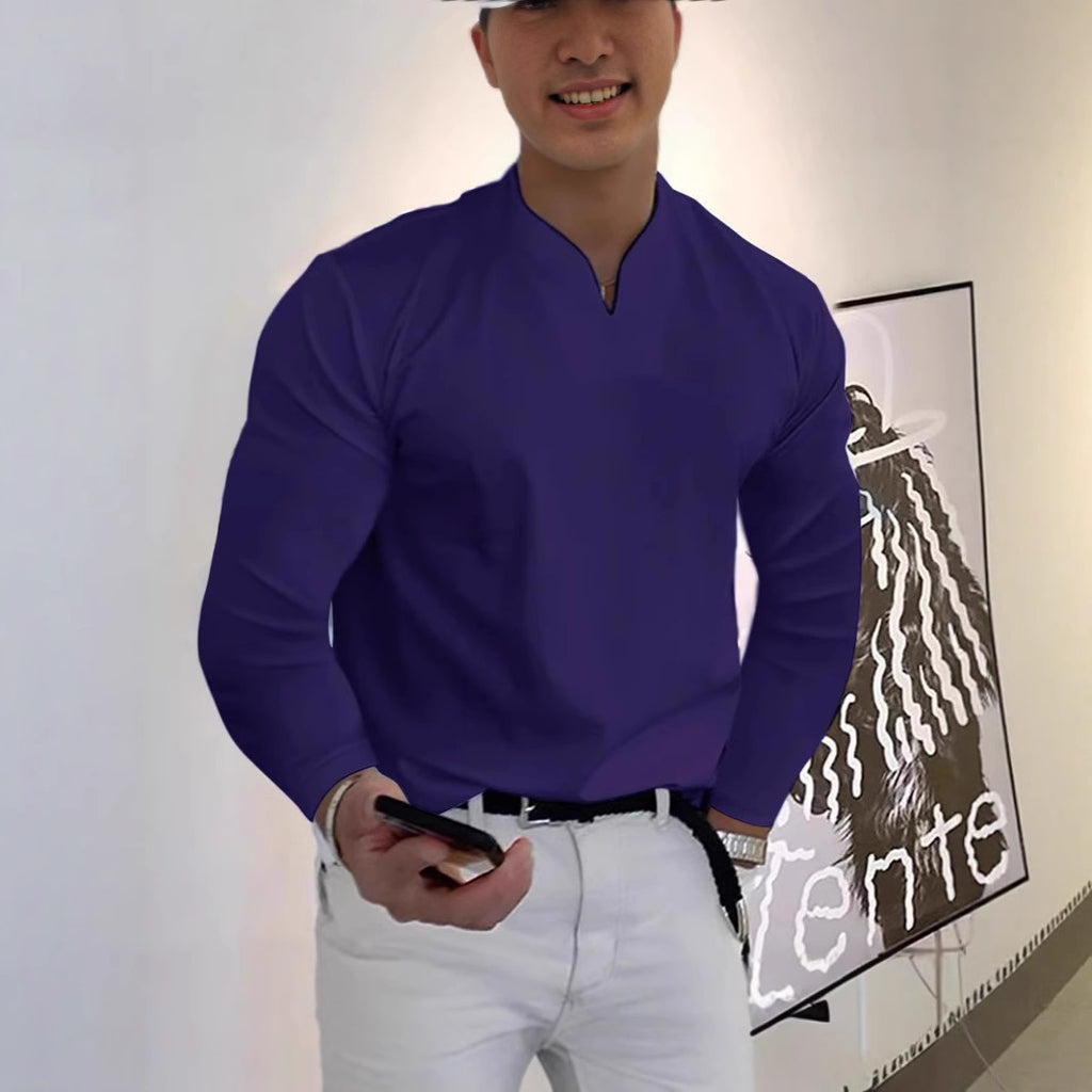 Men's V-neck Breathable Casual Long Sleeve T-shirt