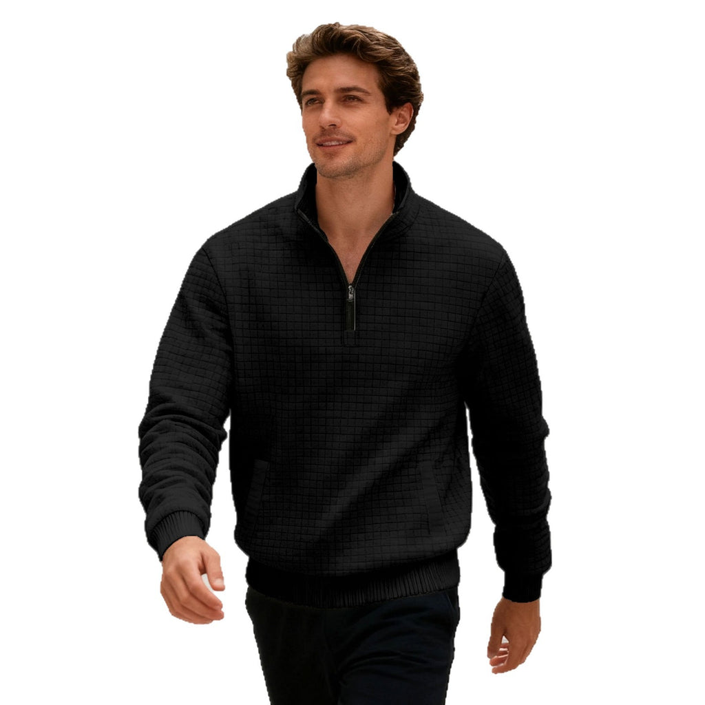 Men's Sweatshirt Autumn And Winter New Style Stand-up Collar Long Sleeve Small Check