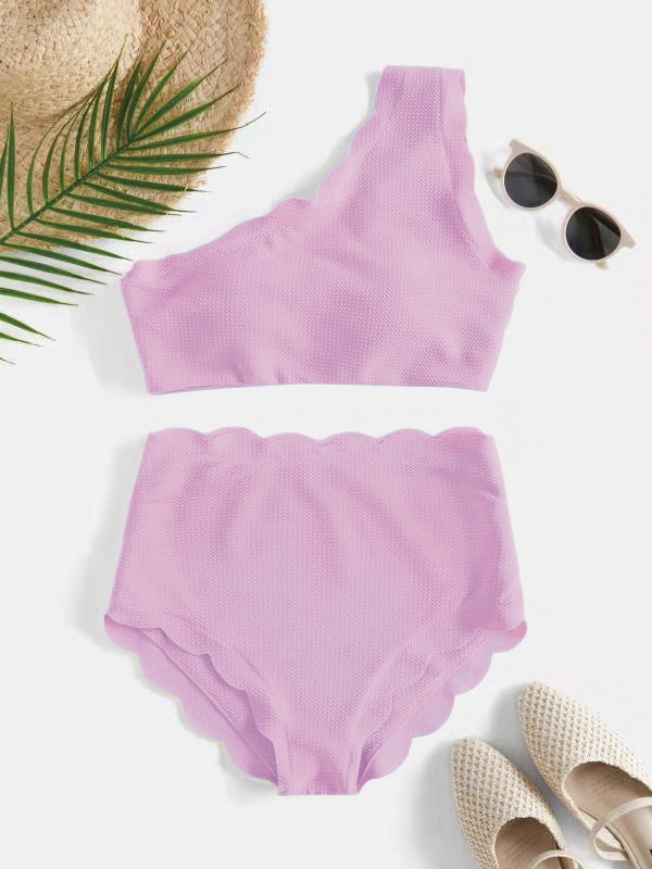 European And American-style Petal-patterned Sexy Off-shoulder High-waist Bikini