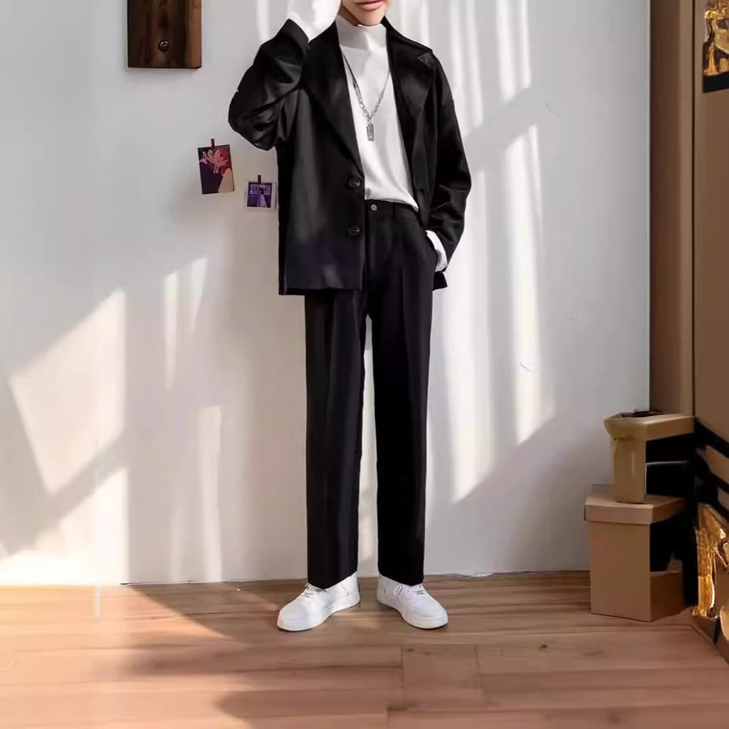 Black Straight-leg Draping Cropped Loose-fit Pants