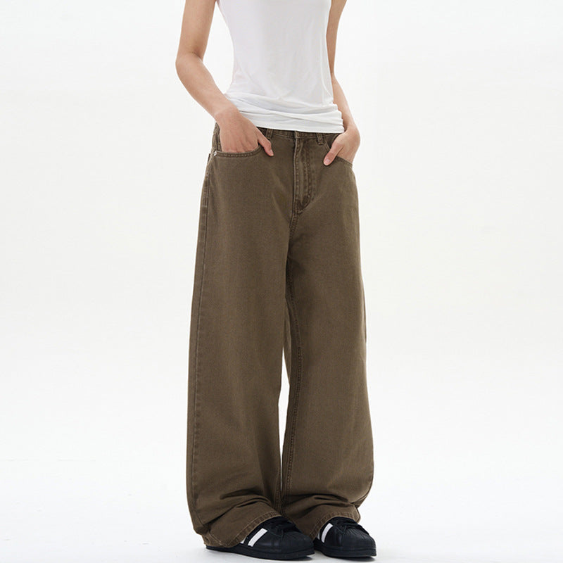 Pure Cotton Stone-washed Casual Straight-leg Men's Solid Loose Pants