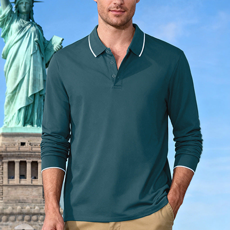 Men's Casual Jacquard Polo Shirt Quick-dry Breathable Long Sleeve