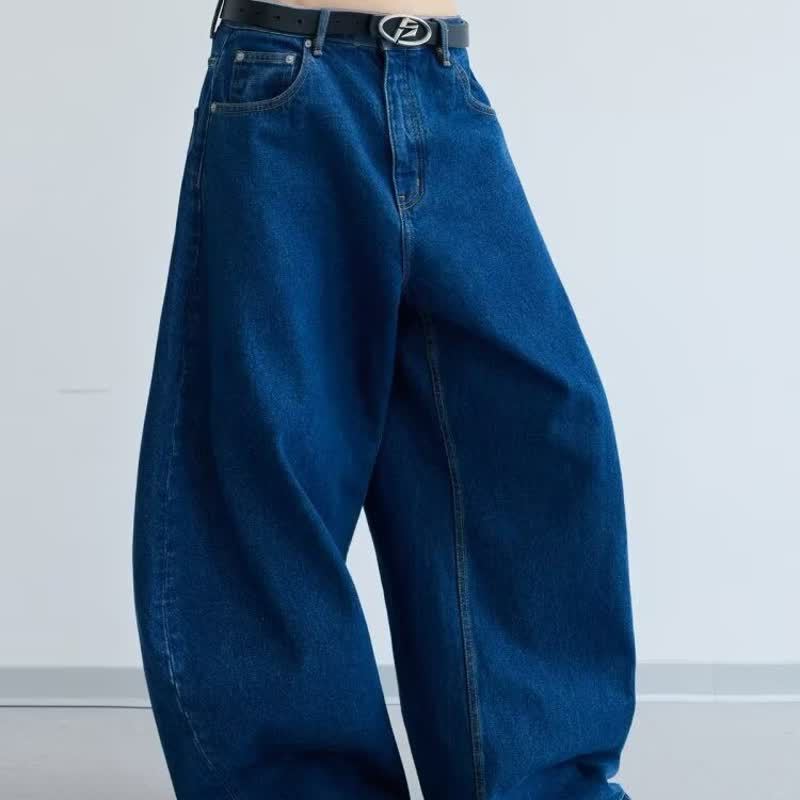 High-waisted Retro Straight-leg Jeans For Men Summer American Style Dark Blue