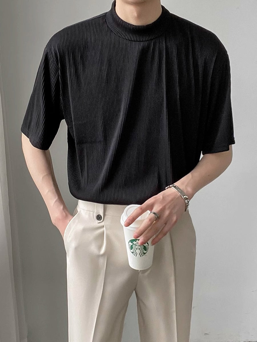 Casual Loose-fit Semi-turtleneck Short-sleeve Men's Top