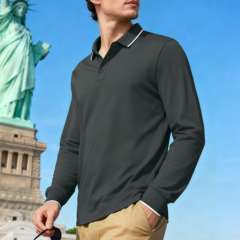 Men's Casual Jacquard Polo Shirt Quick-dry Breathable Long Sleeve