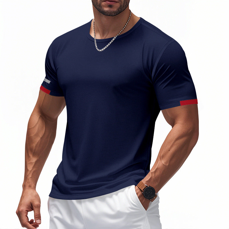 Mesh Ice Silk Short Sleeve Men's Round Neck Solid Color