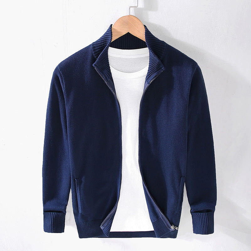 Men's Stand-Up Collar Slim-Fit Zipper Casual Solid-Color Top