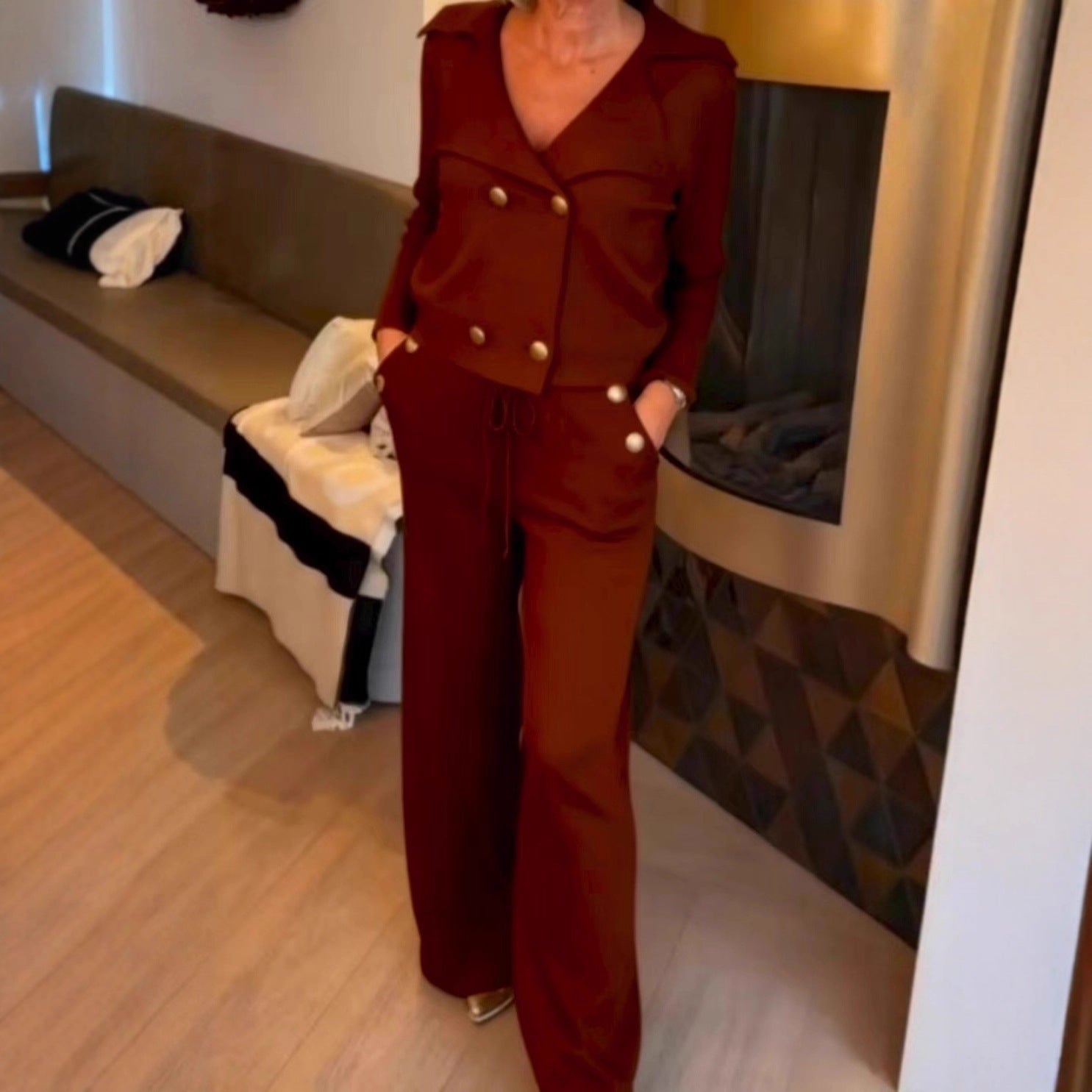 Women's Collar Button Solid Color Professional Suit