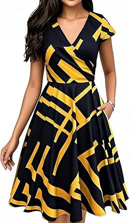 Women's Retro Floral Print Polka-Dot V-Neck Full-Sleeve Casual Dress With Pockets