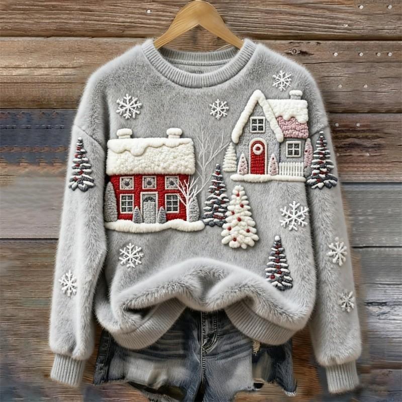 Women's Round-neck Sweatshirt With Faux Fur For Autumn And Winter