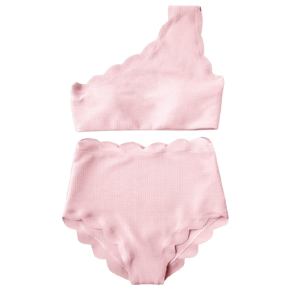 European And American-style Petal-patterned Sexy Off-shoulder High-waist Bikini