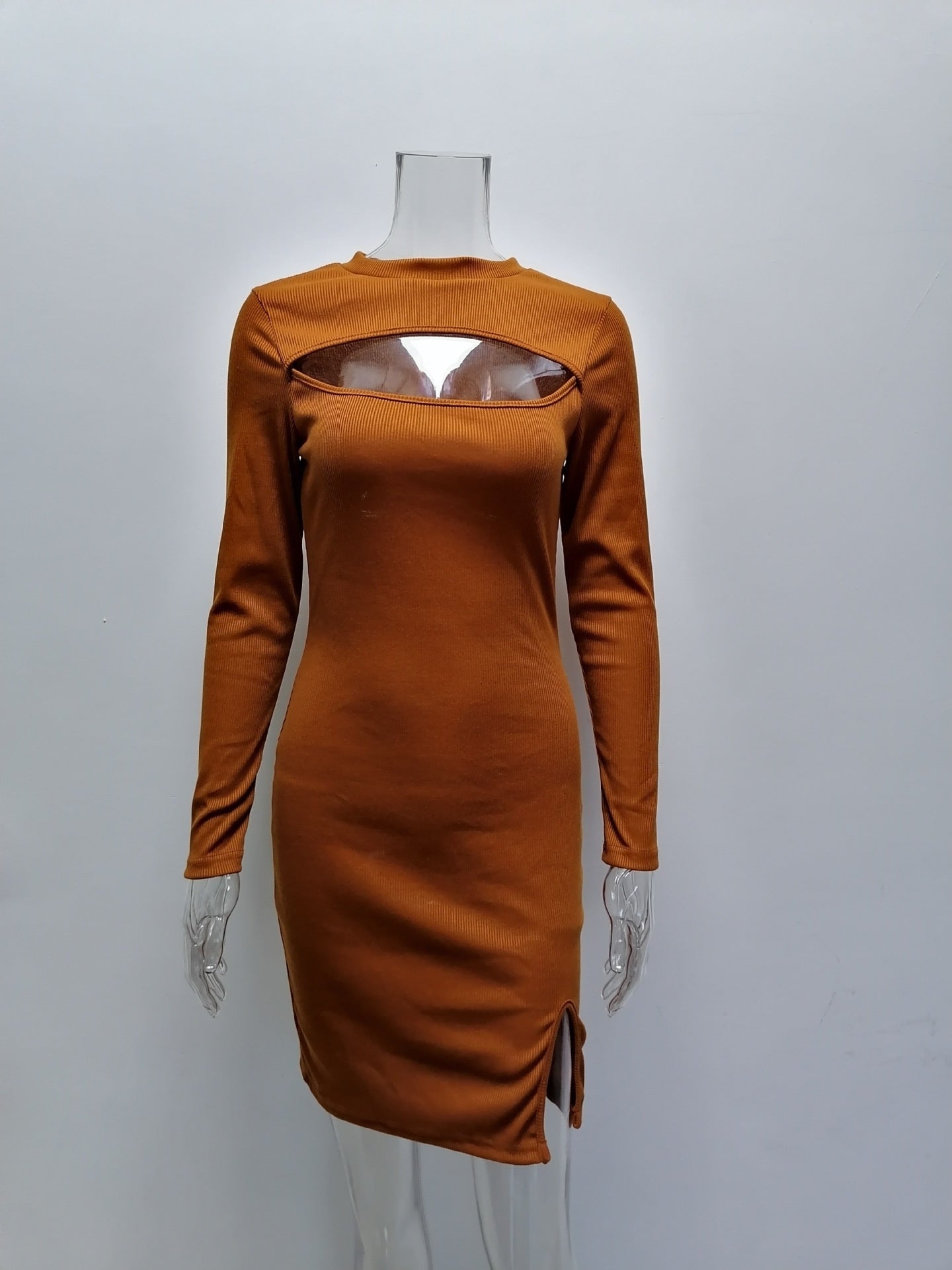 Fashionable And Sexy Long-sleeve Dress With A Hollowed-out Chest Design