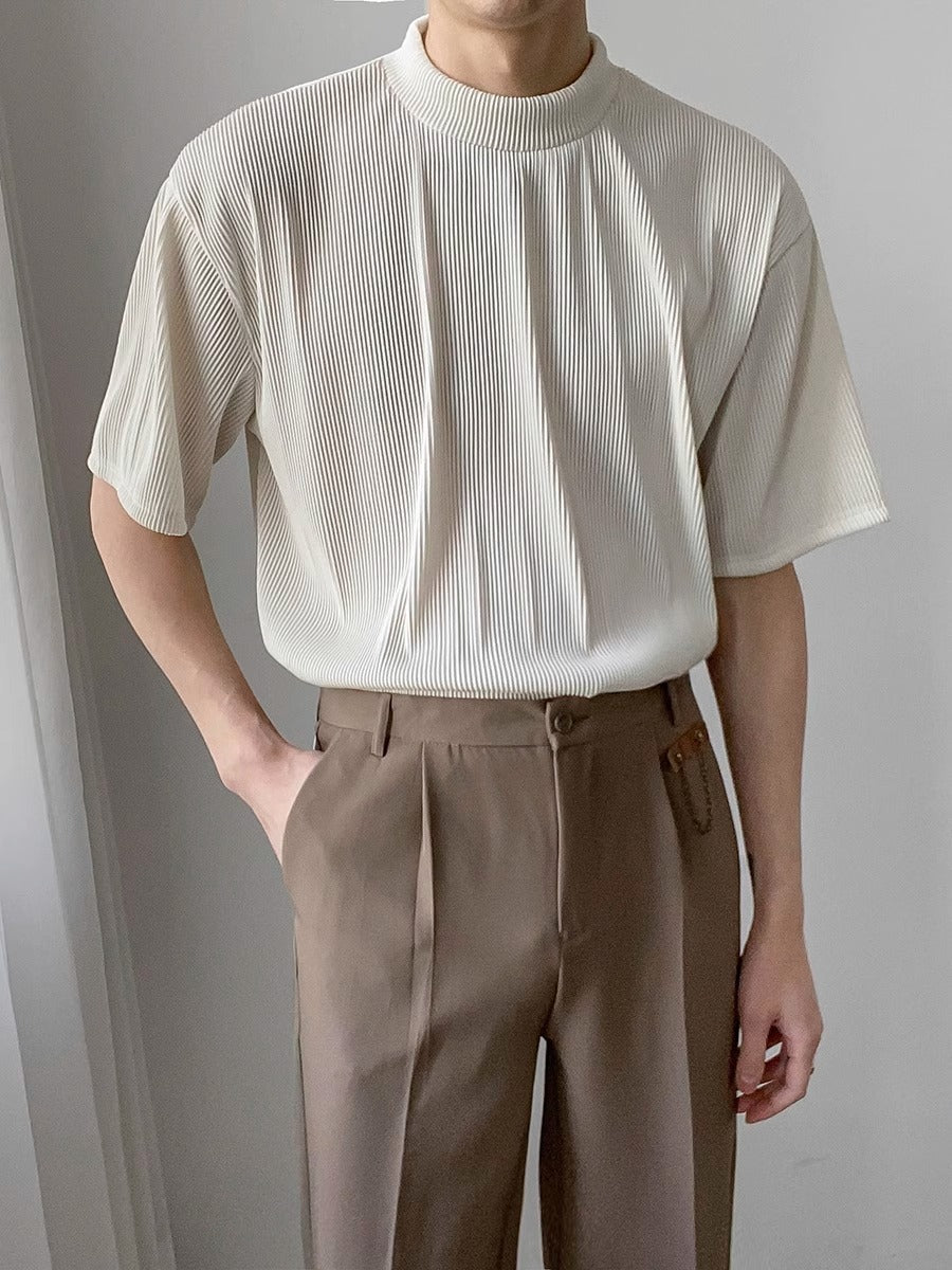 Casual Loose-fit Semi-turtleneck Short-sleeve Men's Top