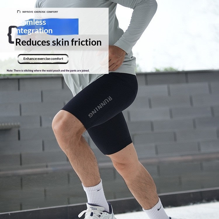 Sports Fitness Compression Shorts Running Cycling Waist Bag Quarter Pants